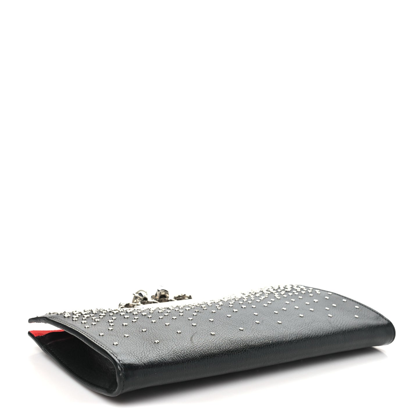 Calfskin Studded Knuckle Flat Clutch Black Silver