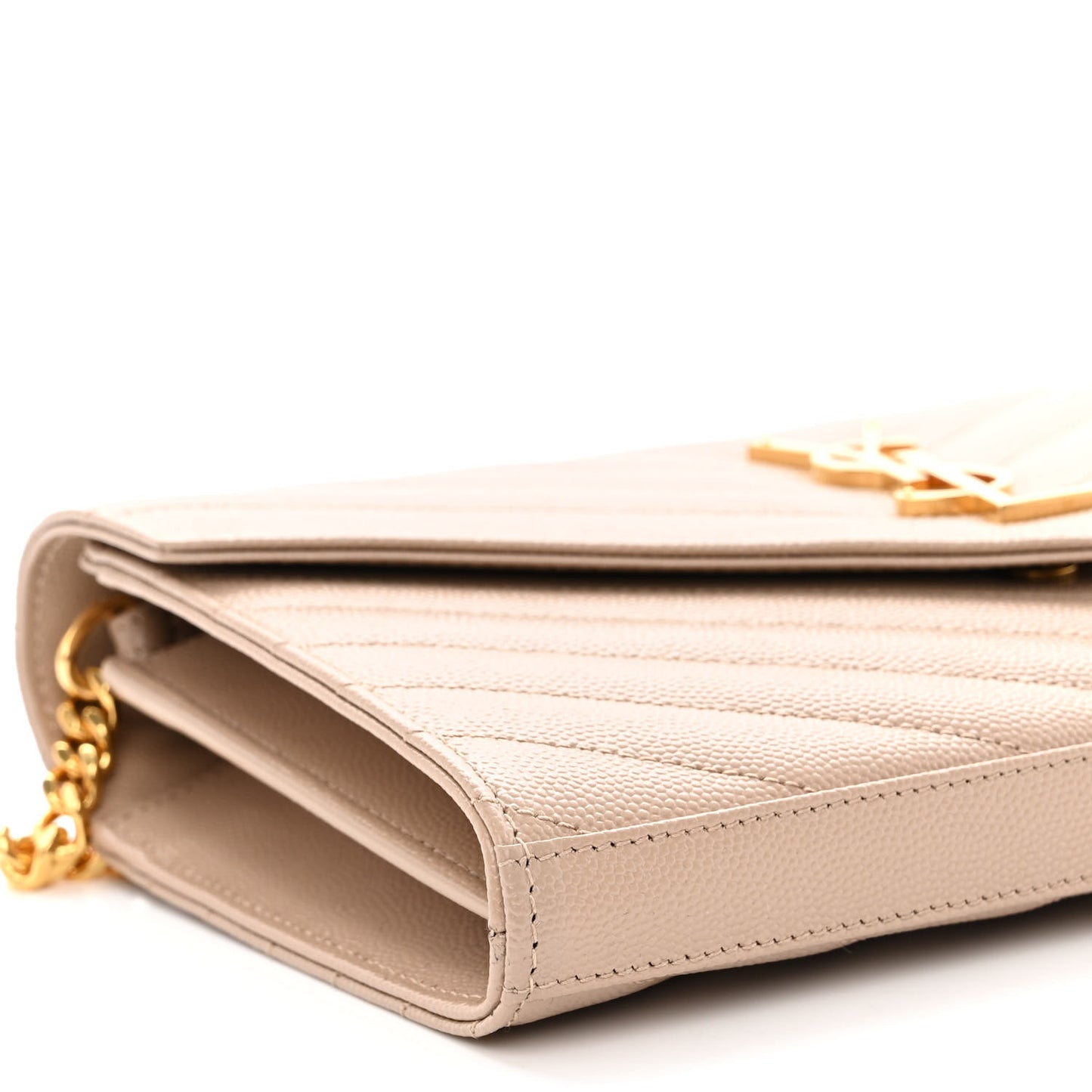 Grain De Poudre Matelasse Chevron Monogram Chain Wallet Nude Powder