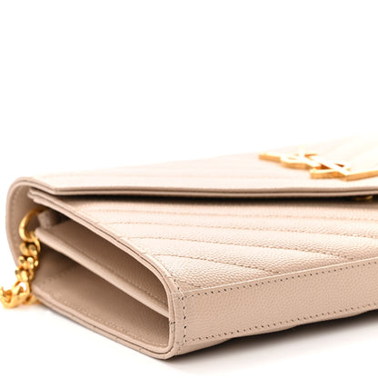 Saint Laurent Grain De Poudre Matelasse Chevron Monogram Chain Wallet Nude Powder 9 of 10