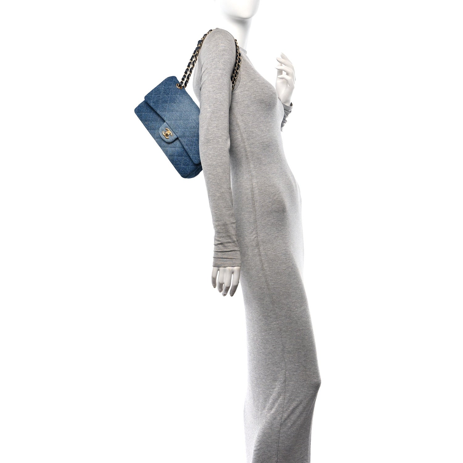Chanel Washed Denim Quilted Medium Double Flap Blue 2 of 10