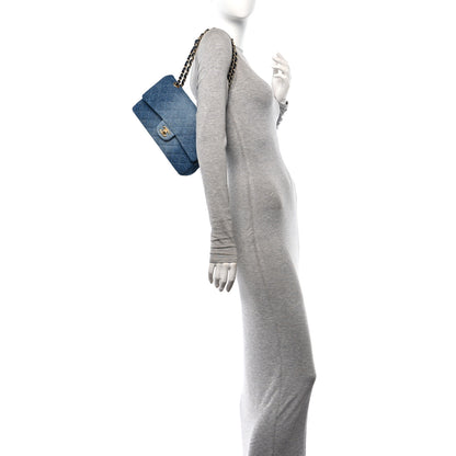 Chanel Washed Denim Quilted Medium Double Flap Blue 2 of 10