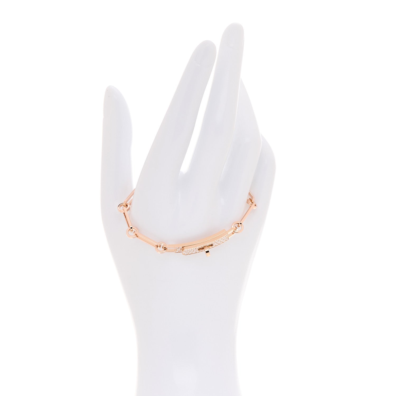 Hermes 18K Rose Gold Diamond Pave PM Kelly Chaine Bracelet SH 2 of 5