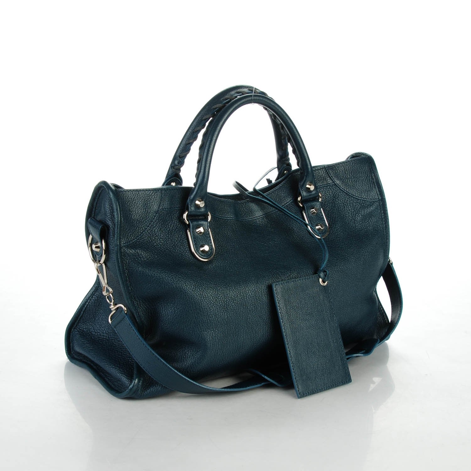 Balenciaga Chevre Silver Metallic Edge Hardware City Bleu Paon 3 of 7
