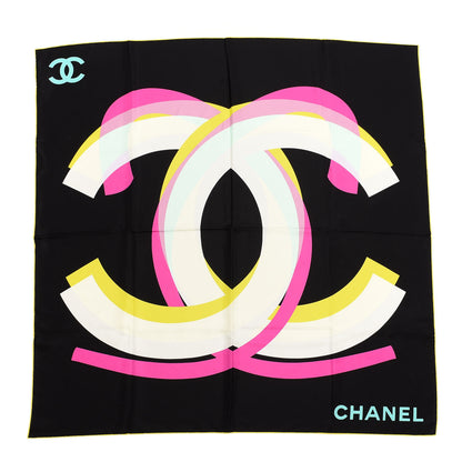 Chanel Silk CC Square Scarf Black Black Pink Yellow 1 of 3