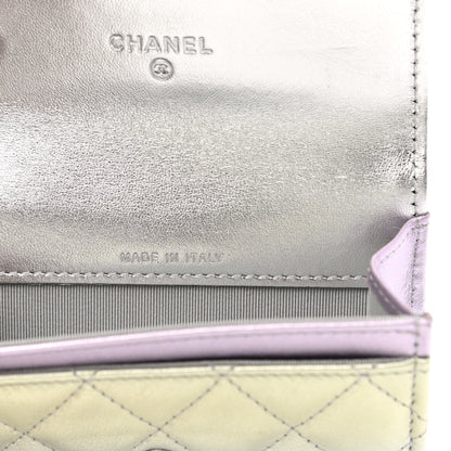Chanel Gradient Metallic Calfskin Quilted Flap Card Holder Wallet Silver Blue Yellow Purple 7 of 11
