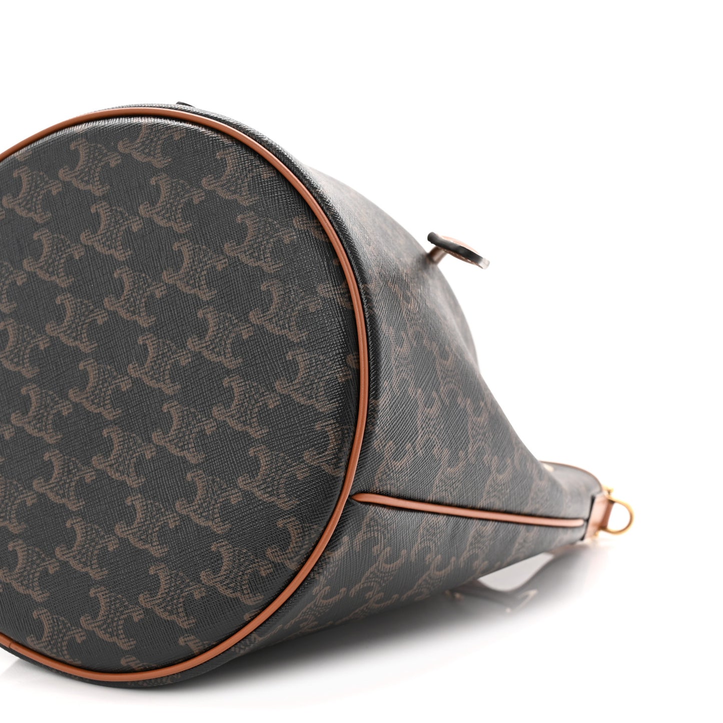 Triomphe Canvas Calfskin Clara Drawstring Bucket Bag Tan