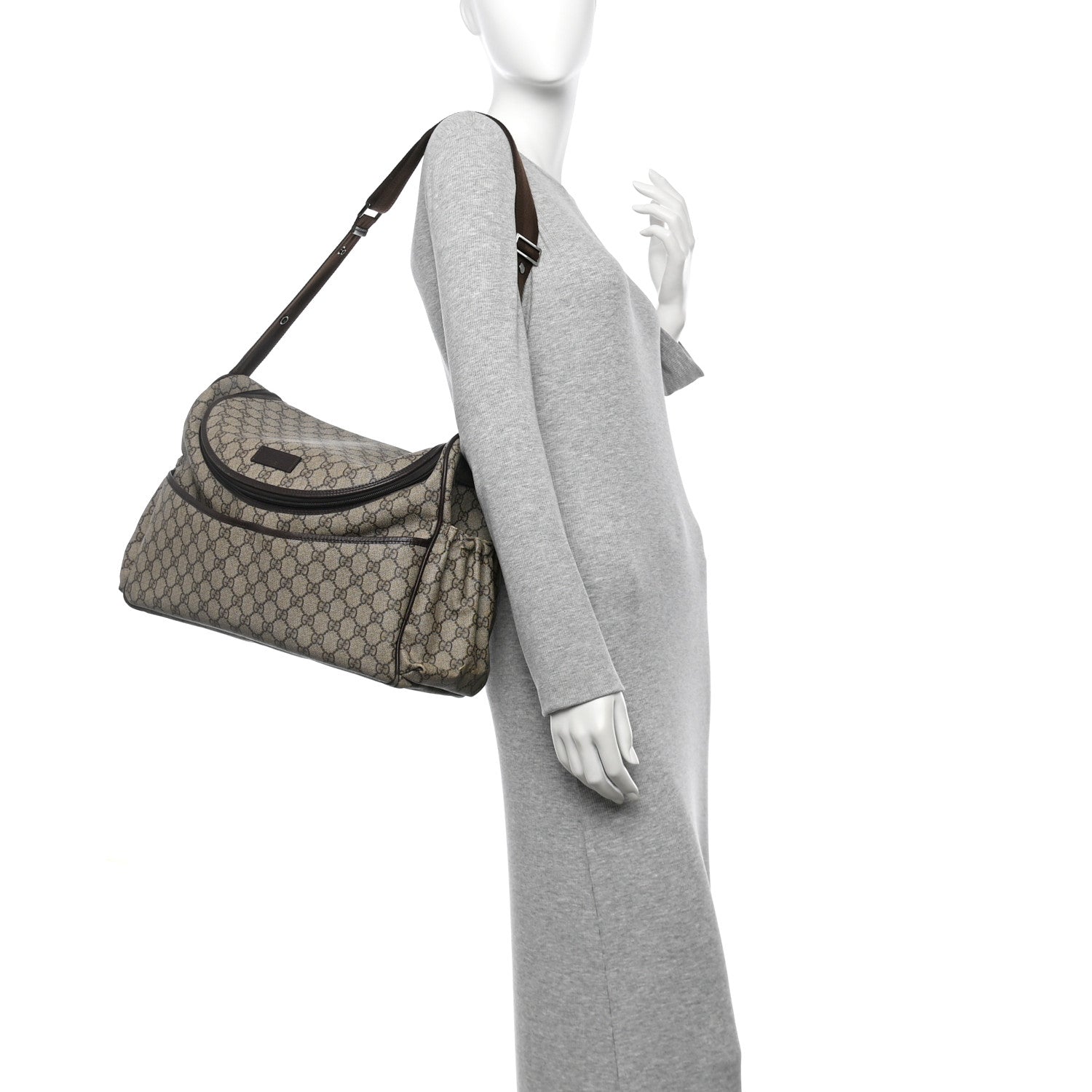 Gucci Monogram Natural Pigskin Large Diaper Bag Beige Ebony Cocoa Dark Chocolate 2 of 15