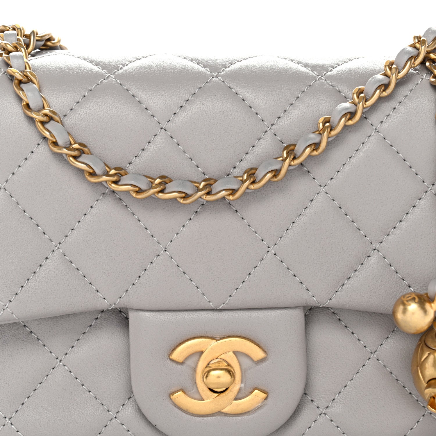 Chanel Lambskin Quilted Mini Pearl Crush Flap Light Grey 8 of 12