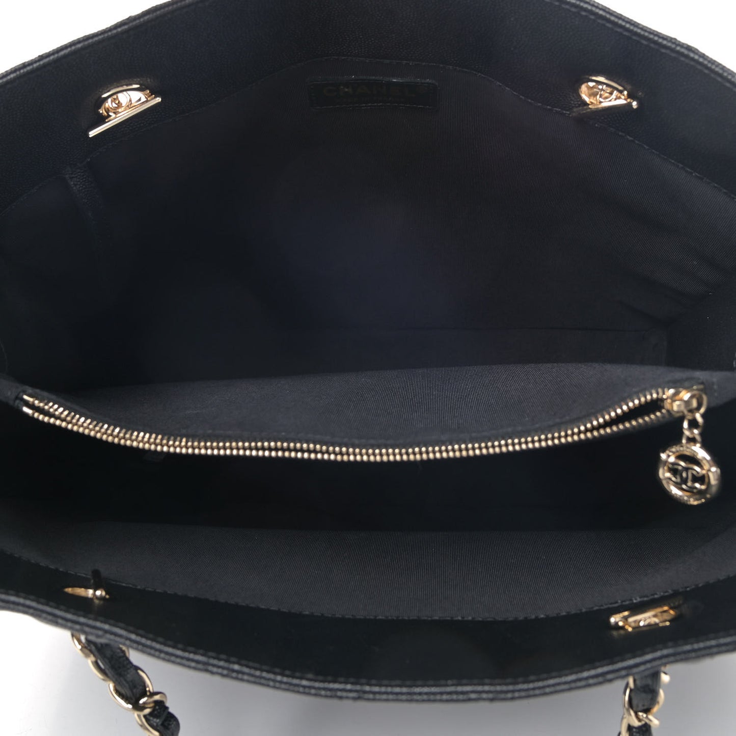 Caviar Quilted Large Flap Shopping Tote Black