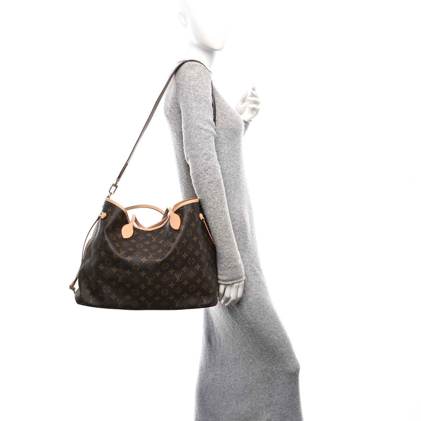 Monogram Stamped Inside Out Neverfull Bandouliere GM Beige