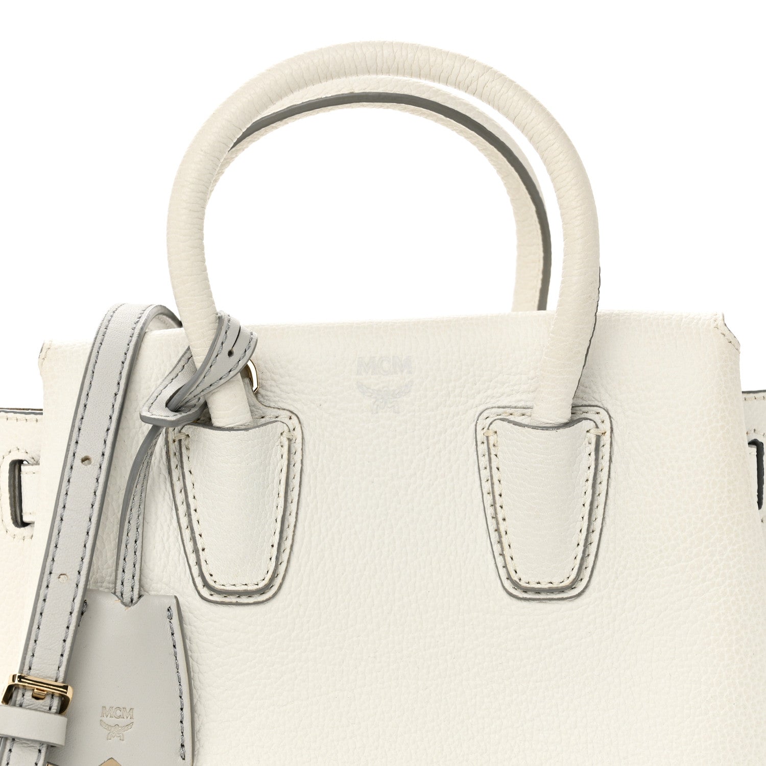 MCM Grained Calfskin Mini Milla Tote White Flake 6 of 9