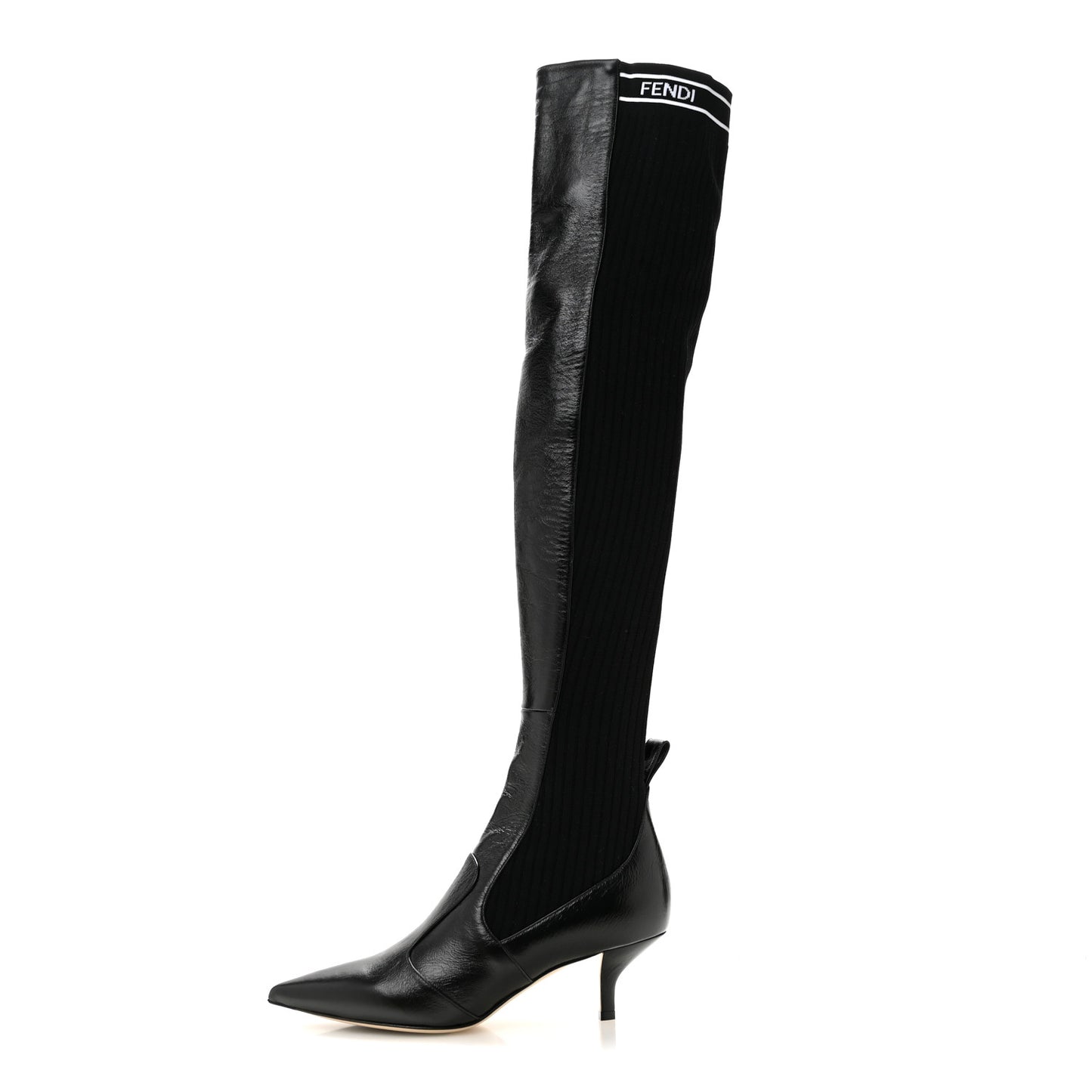 Vitello Lucido Stretch Fabric Logo Rockoko Thigh High Sock Boots 38 Black White
