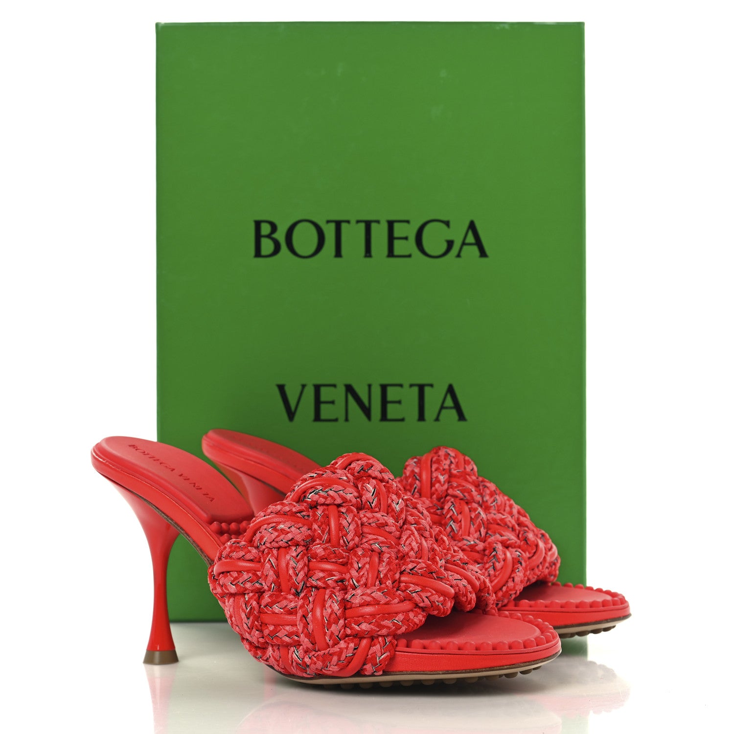 Bottega Veneta Lambskin Fabric Weave Intrecciato Dot Sandals 37.5 Bubble Gum Tomato 9 of 9