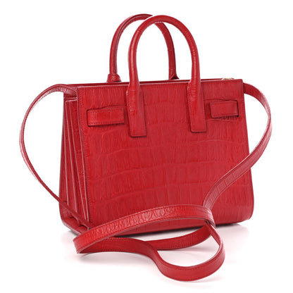 Saint Laurent Calfskin Crocodile Embossed Nano Sac De Jour Red 2 of 8