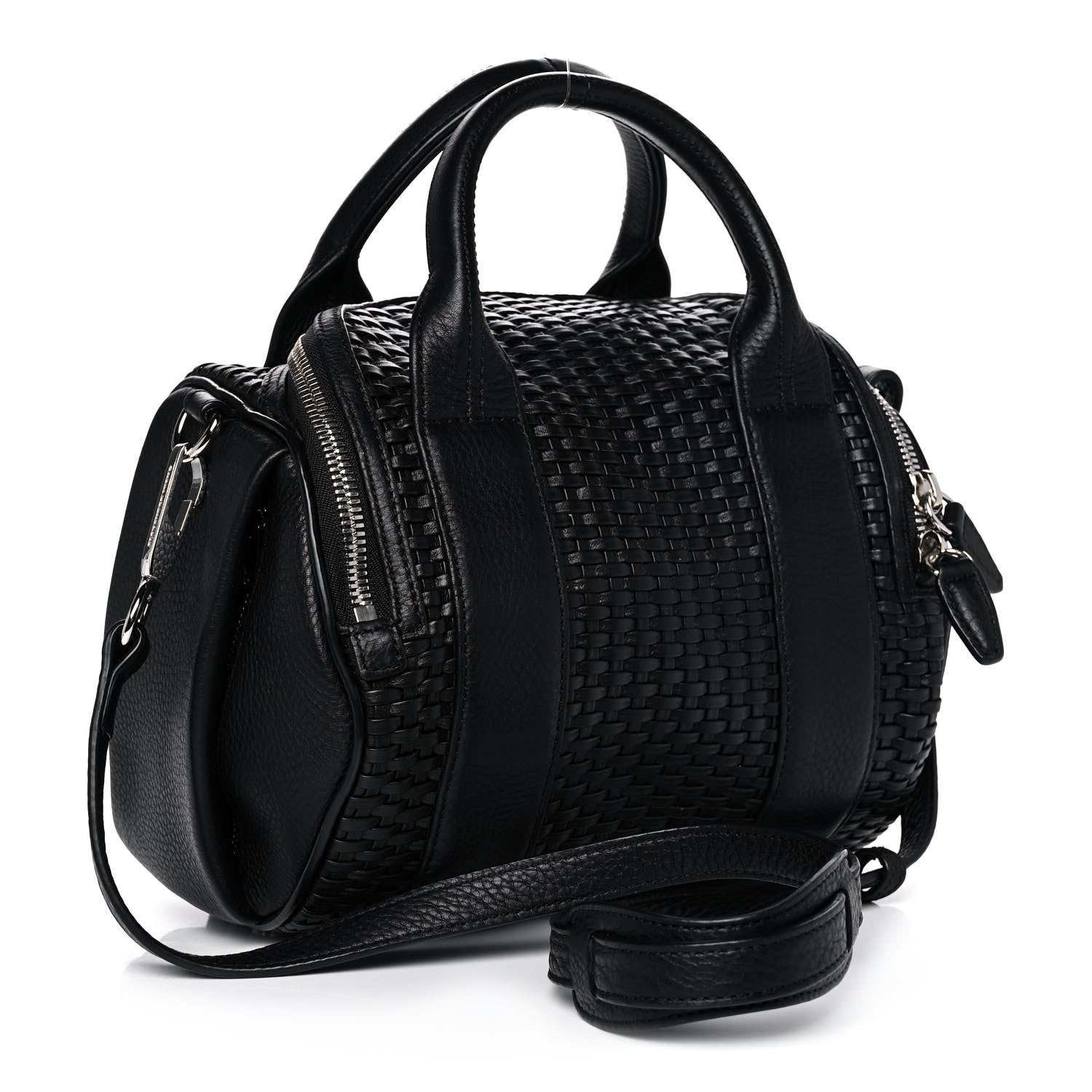 Alexander Wang Pebbled Lambskin Woven Rocco Black Silver Hardware 2 of 9