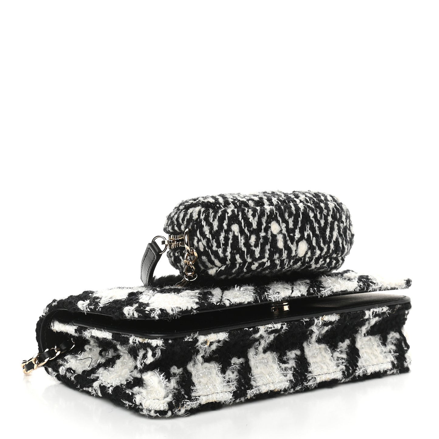 Tweed Shearling Quilted Chanel Wallet On Chain WOC and Coin Purse White Black
