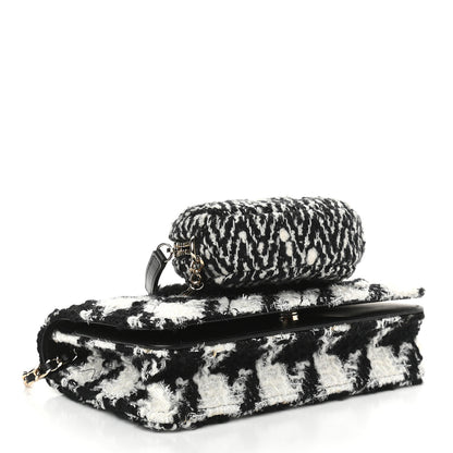Chanel Tweed Shearling Quilted Chanel Wallet On Chain WOC and Coin Purse White Black 4 of 10