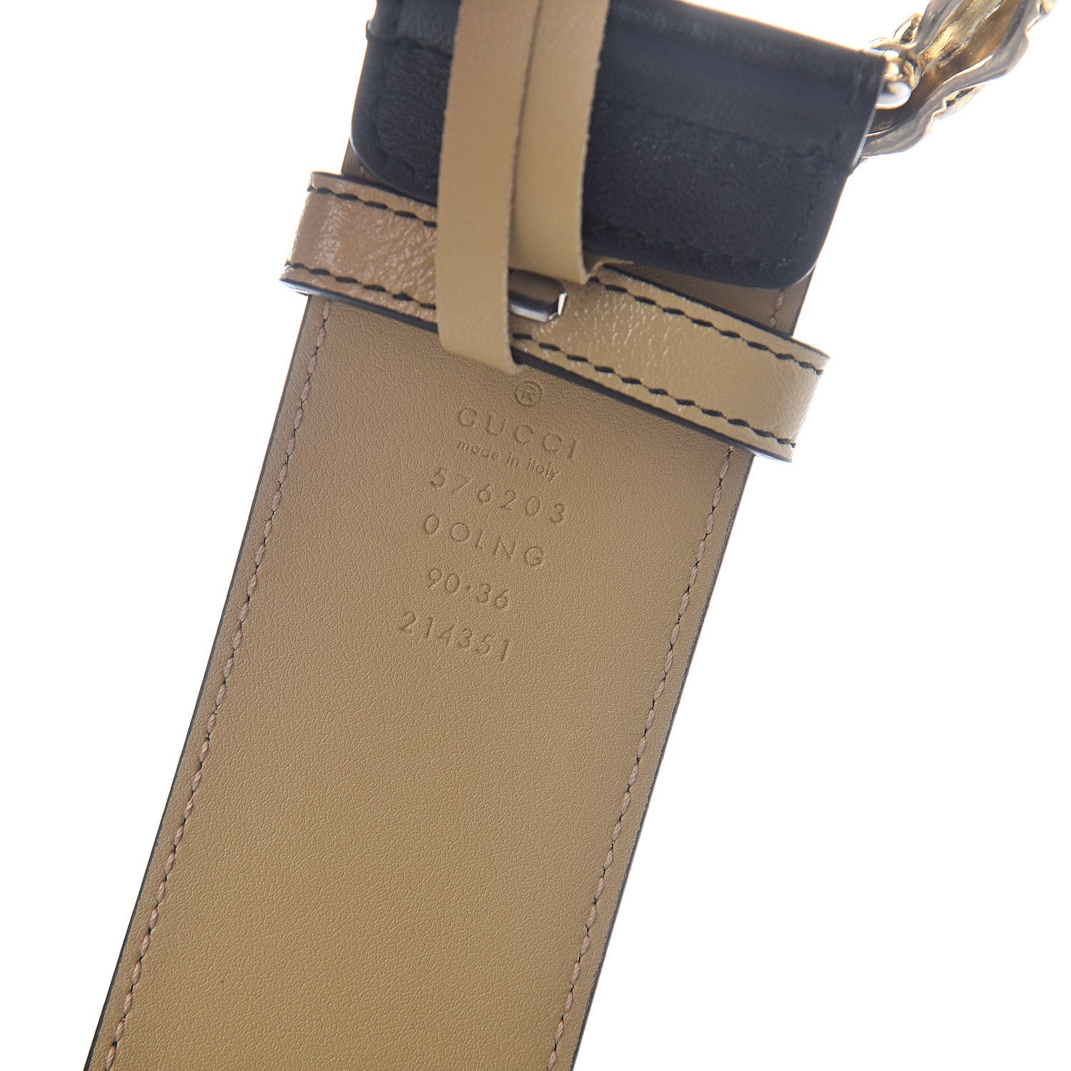 Gucci Calfskin Striped Textured Double G 50mm Belt 90 36 Black Beige 5 of 5