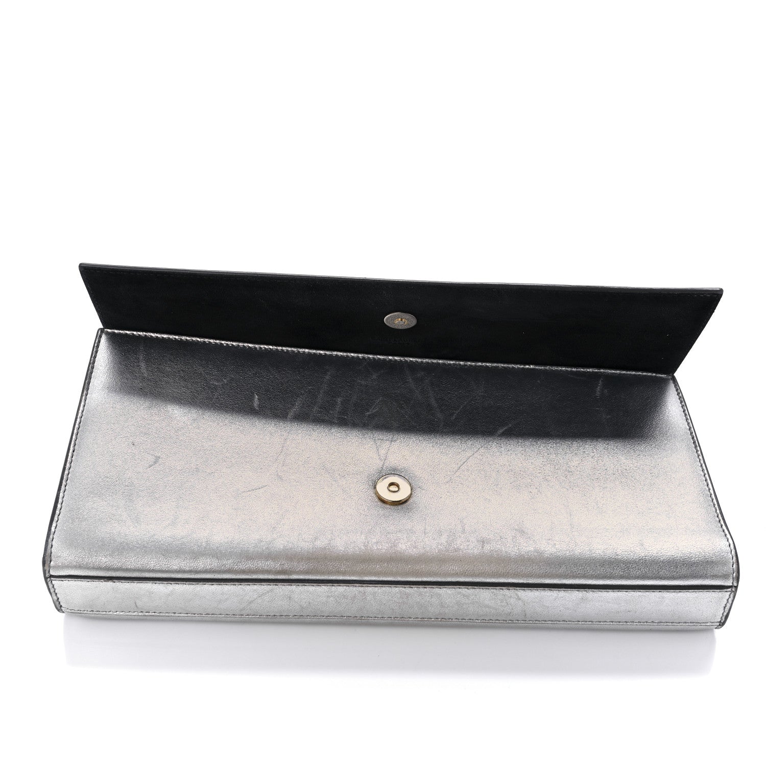 Saint Laurent Metallic Calfskin Classic Monogram Cassandre Clutch Silver 9 of 9