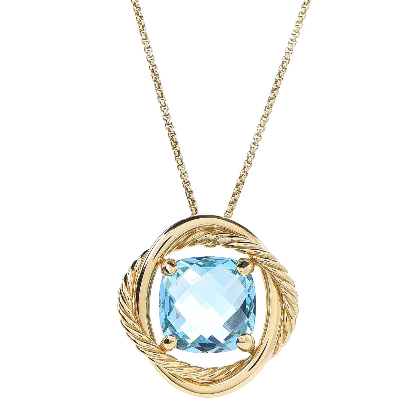 18K Yellow Gold Blue Topaz 11mm Infinity Pendant Necklace