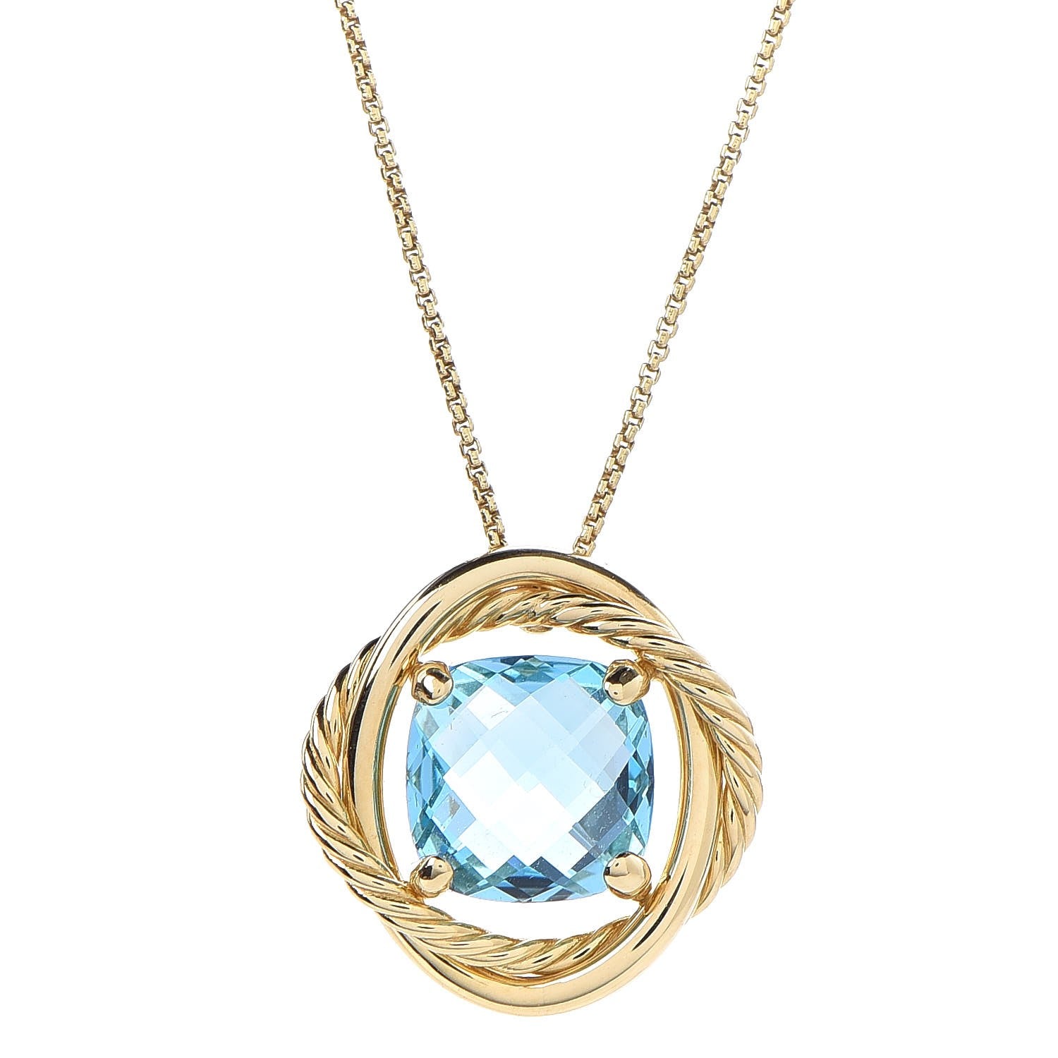 David Yurman 18K Yellow Gold Blue Topaz 11mm Infinity Pendant Necklace 4 of 9