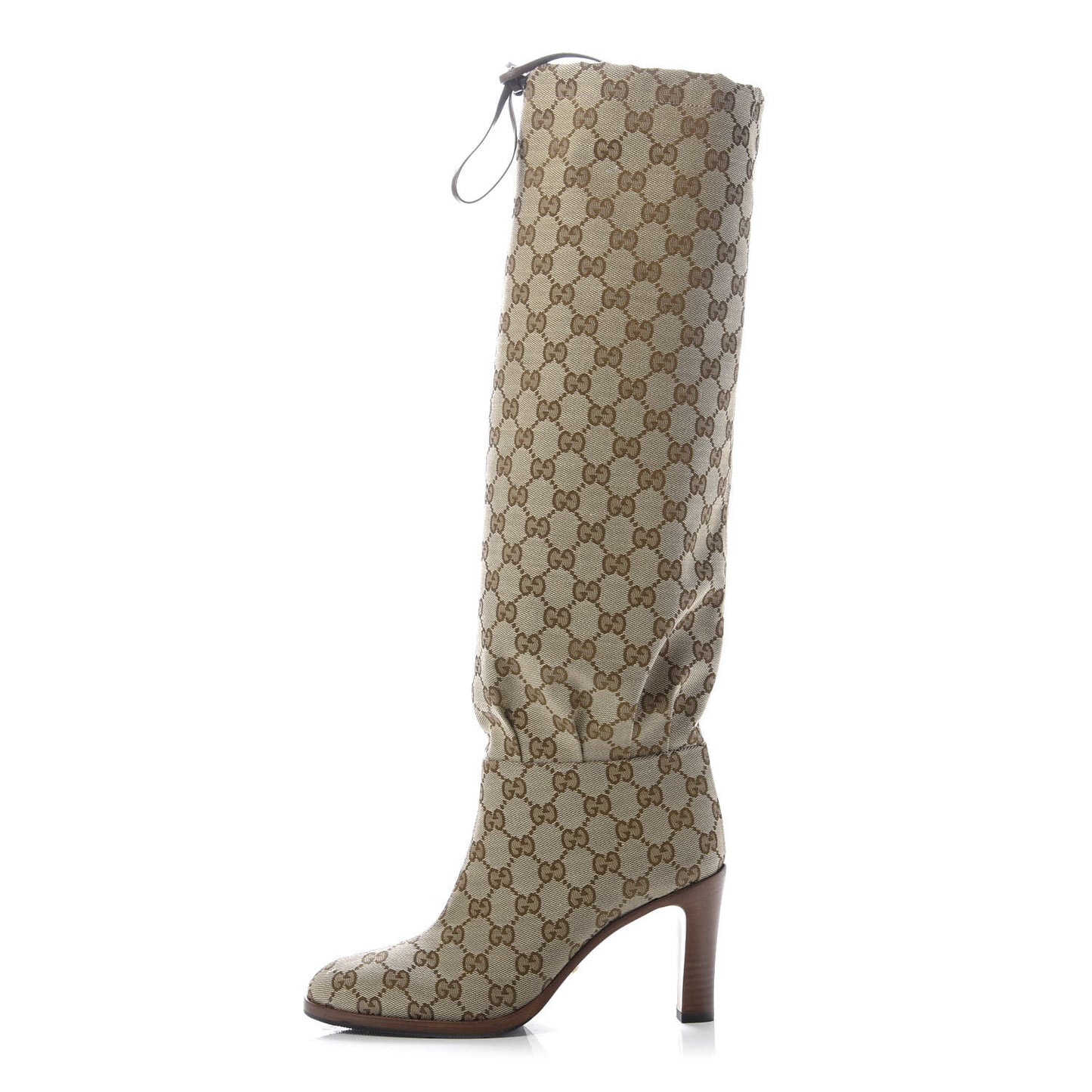 Monogram Lisa Mid Heel Boots 37.5 Beige Ebony