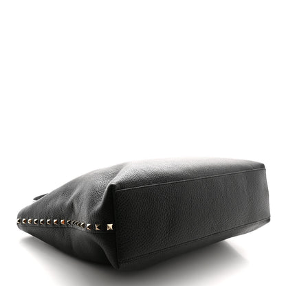 Valentino Garavani Grainy Calfskin Medium Rockstud Tote Black Rose Quartz 4 of 9