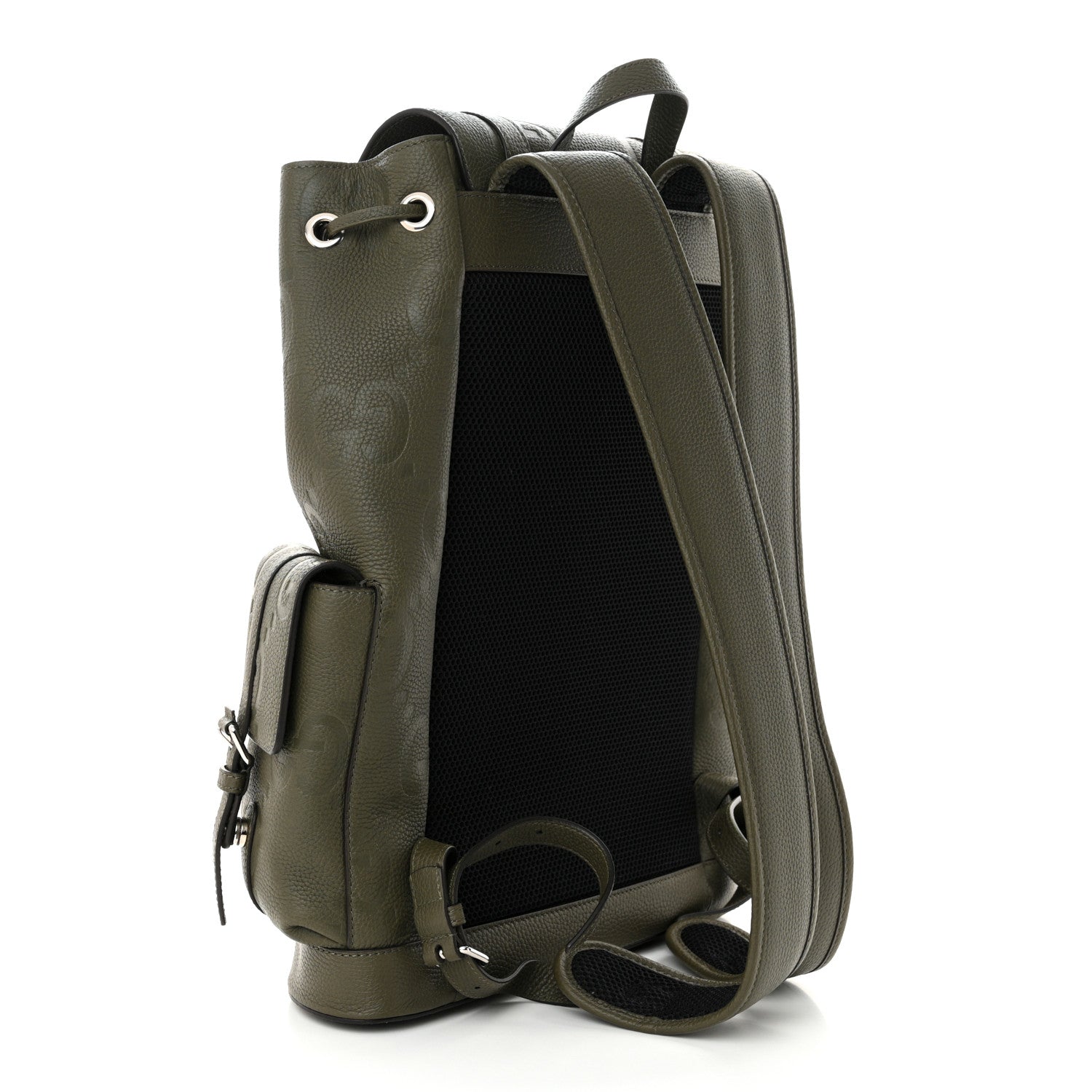 Gucci Piuma Calfskin Jumbo GG Embossed Double Buckle Backpack Dark Vintage Olive 3 of 9