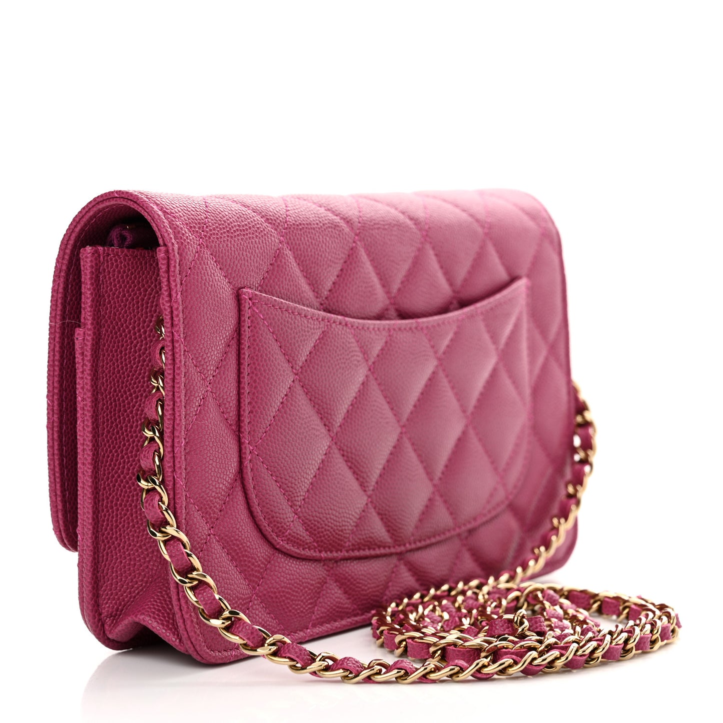 Caviar Quilted Chain CC Quilted Wallet On Chain WOC Fuchsia