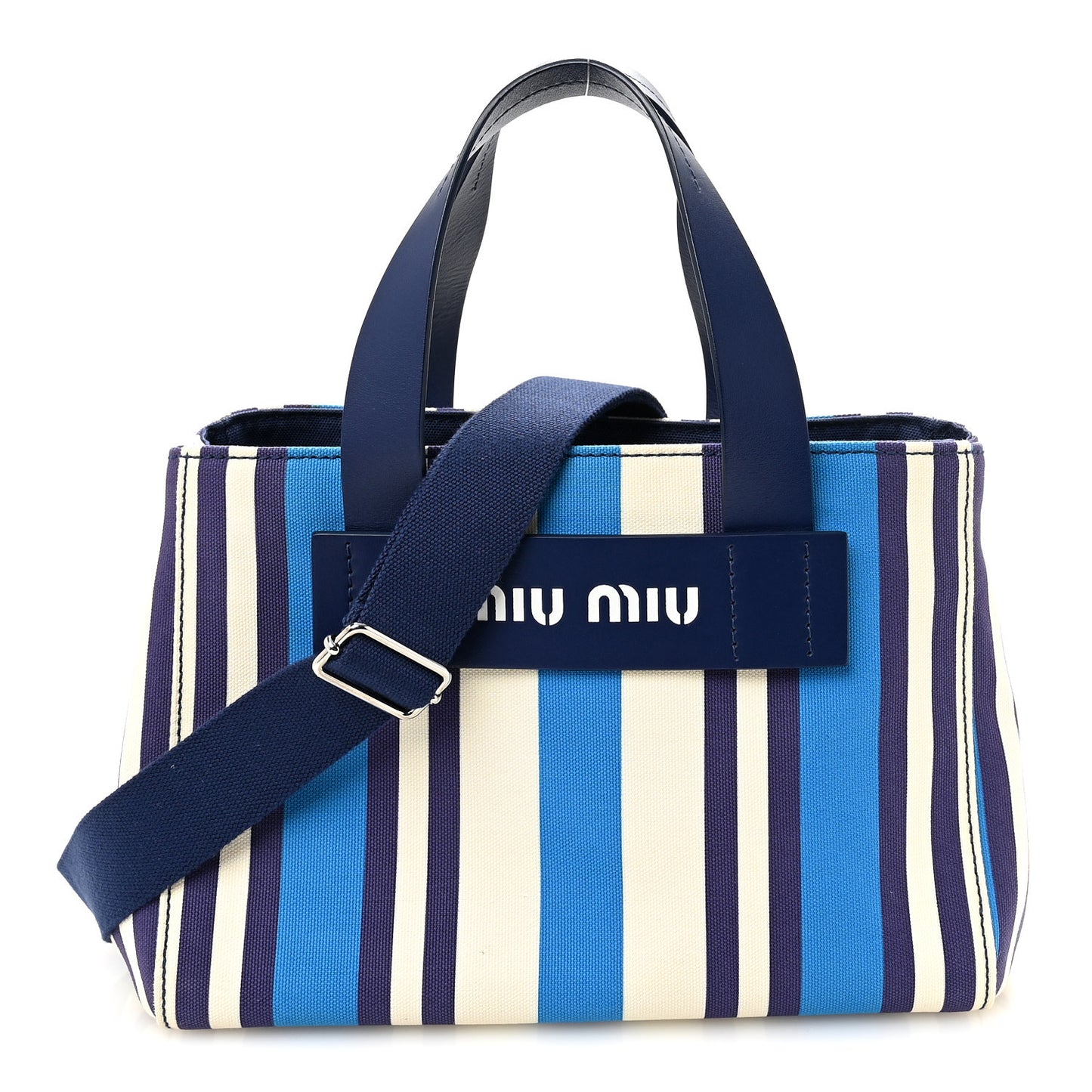 Canapa Vitello Striped Small Tote Turchese