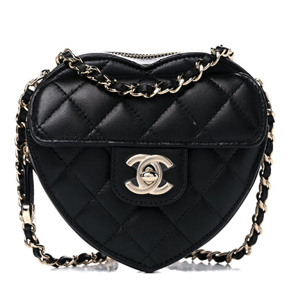 Chanel Lambskin Quilted CC In Love Heart Clutch With Chain Black 1 of 10