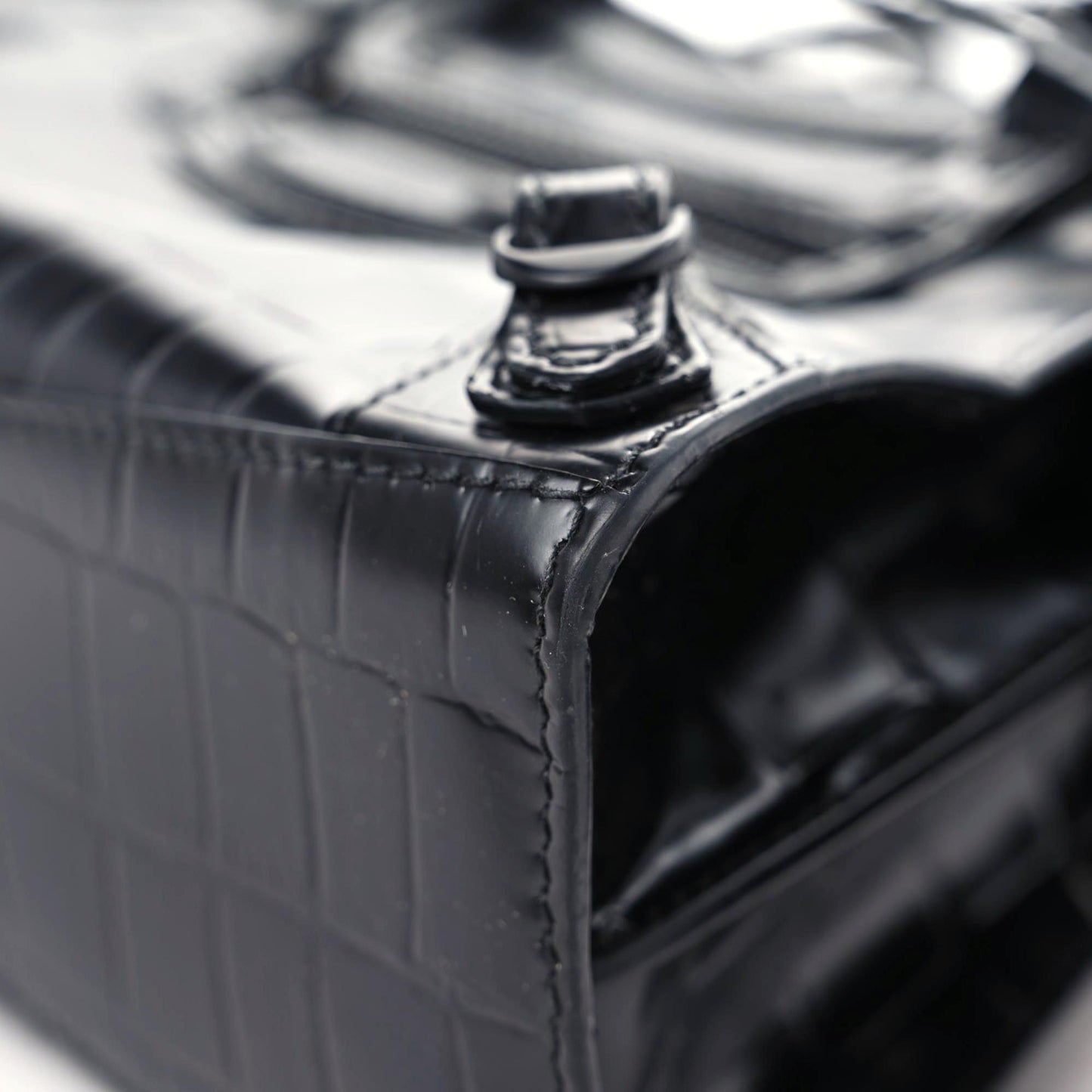 Semi Shiny Calfskin Crocodile Embossed Neo Classic Black Hardware Mini City Black