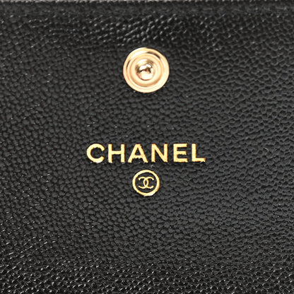Chanel Shiny Caviar Quilted Studded CC Flap Card Holder Black 6 of 9