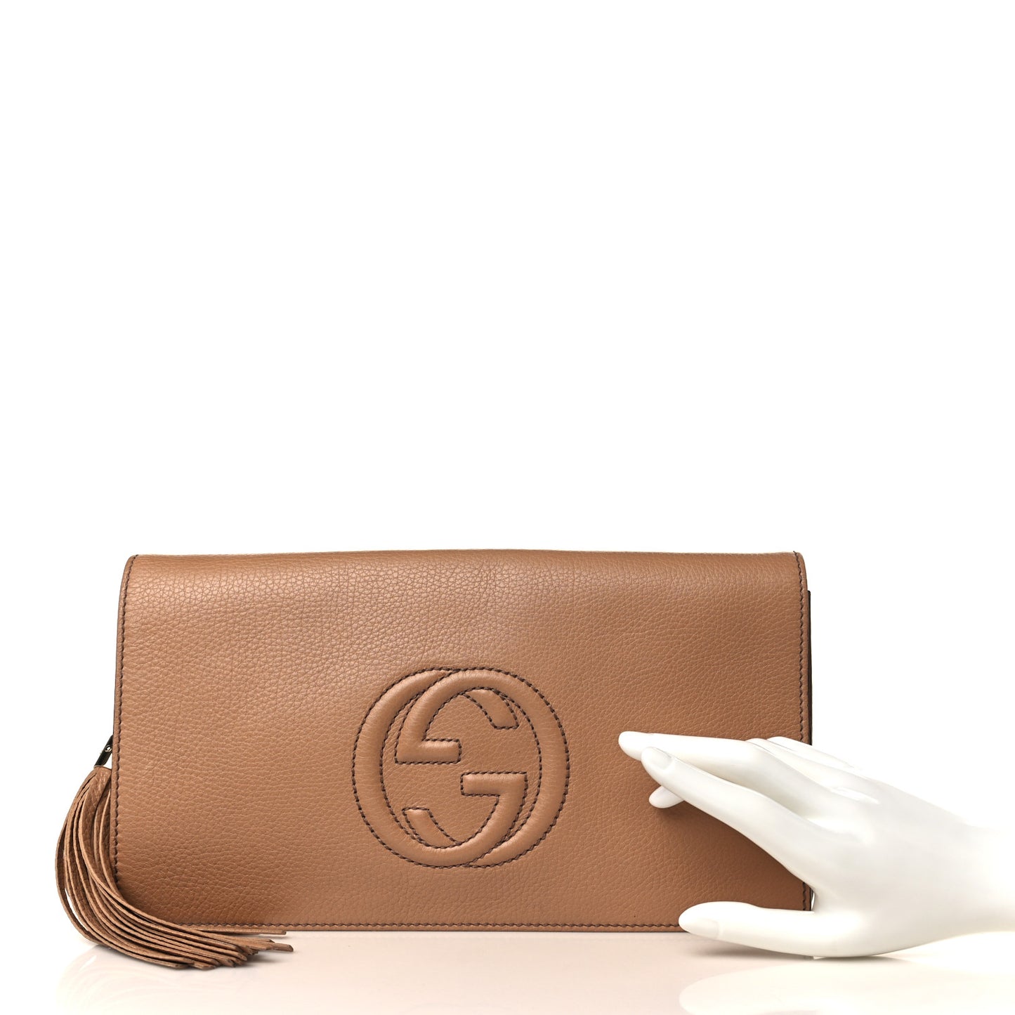 Pebbled Calfskin Medium Soho Clutch Camelia