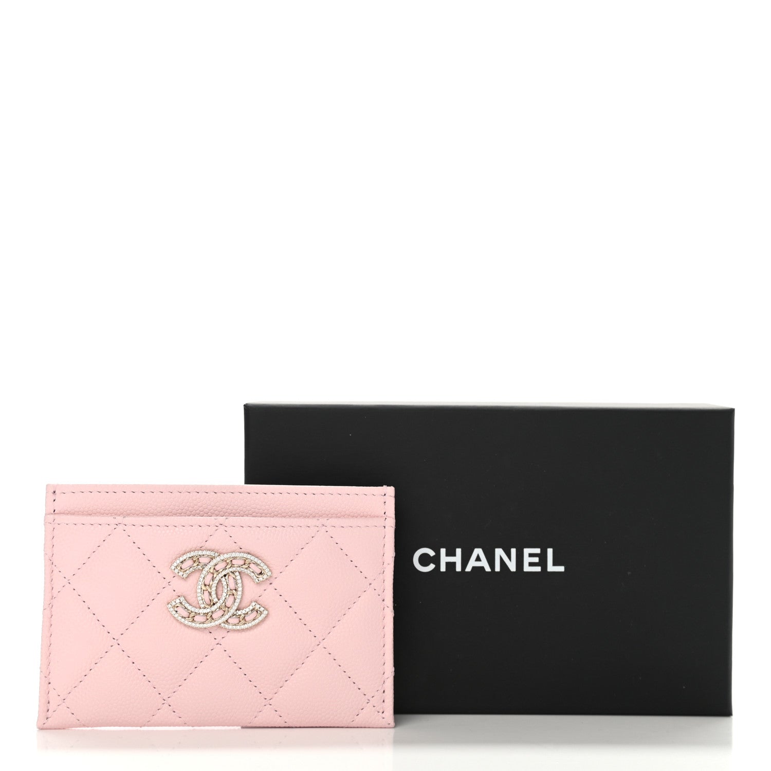 Chanel Caviar Quilted Crystal Card Holder Pink 9 of 9