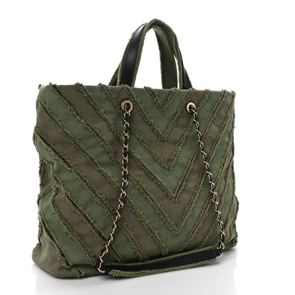 Chanel Canvas Chevron Cuba Patchwork Shopper Tote Khaki 2 of 8
