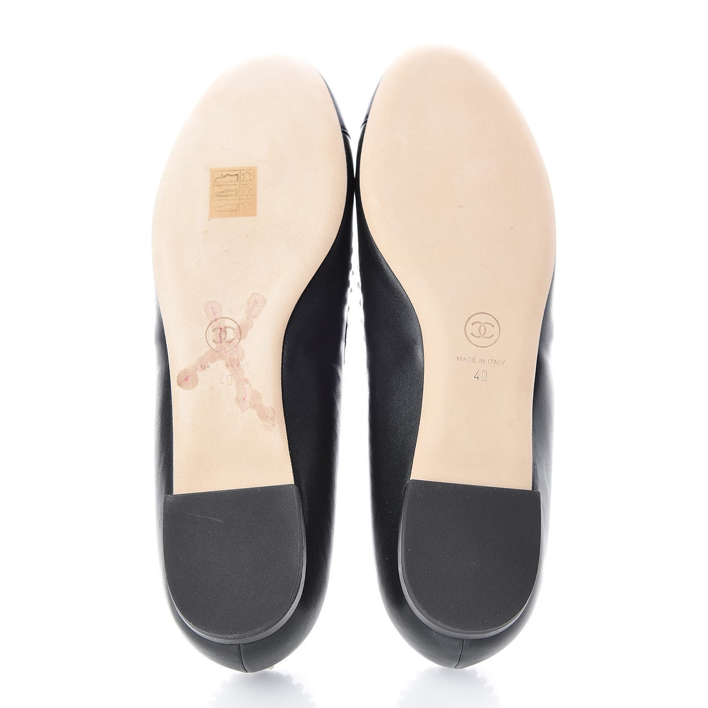 Lambskin Pearl Cap Toe CC Ballerina Flats 40 Black Navy