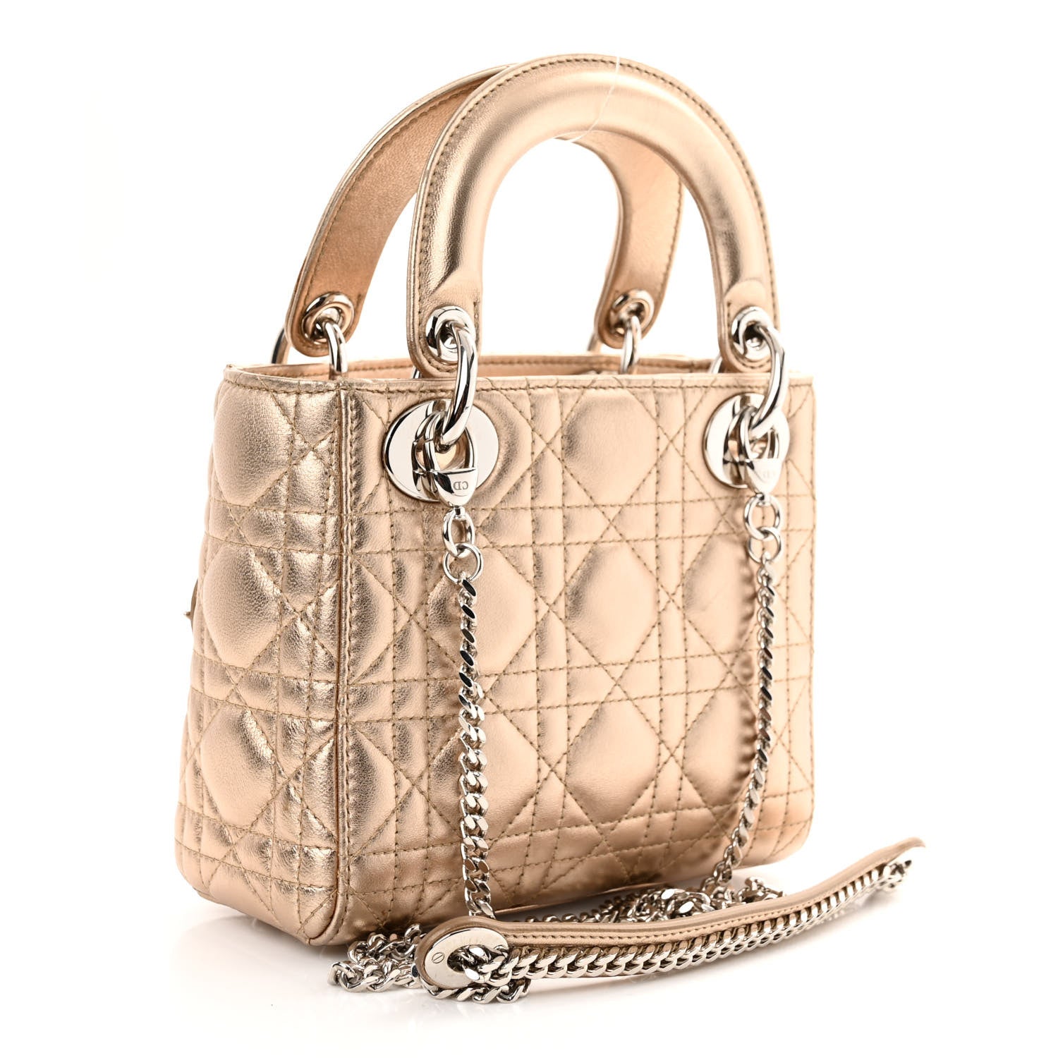 Christian Dior Metallic Lambskin Cannage Mini Lady Dior Gold 3 of 10