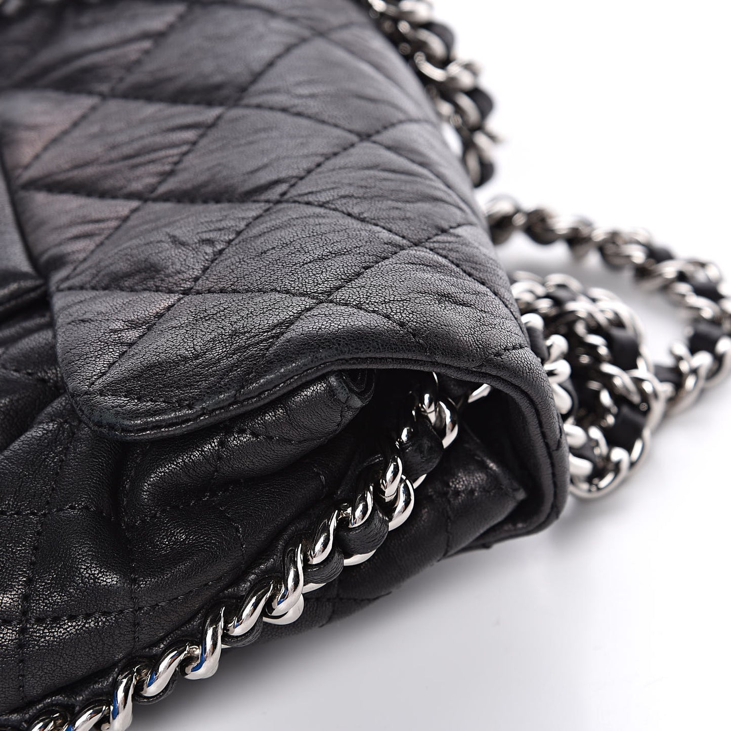 Washed Lambskin Quilted Mini Chain Around Flap Black