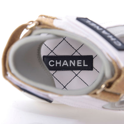 Chanel Goatskin Fabric Gladiator Sandals 38.5 White Light Grey Navy Blue 7 of 10