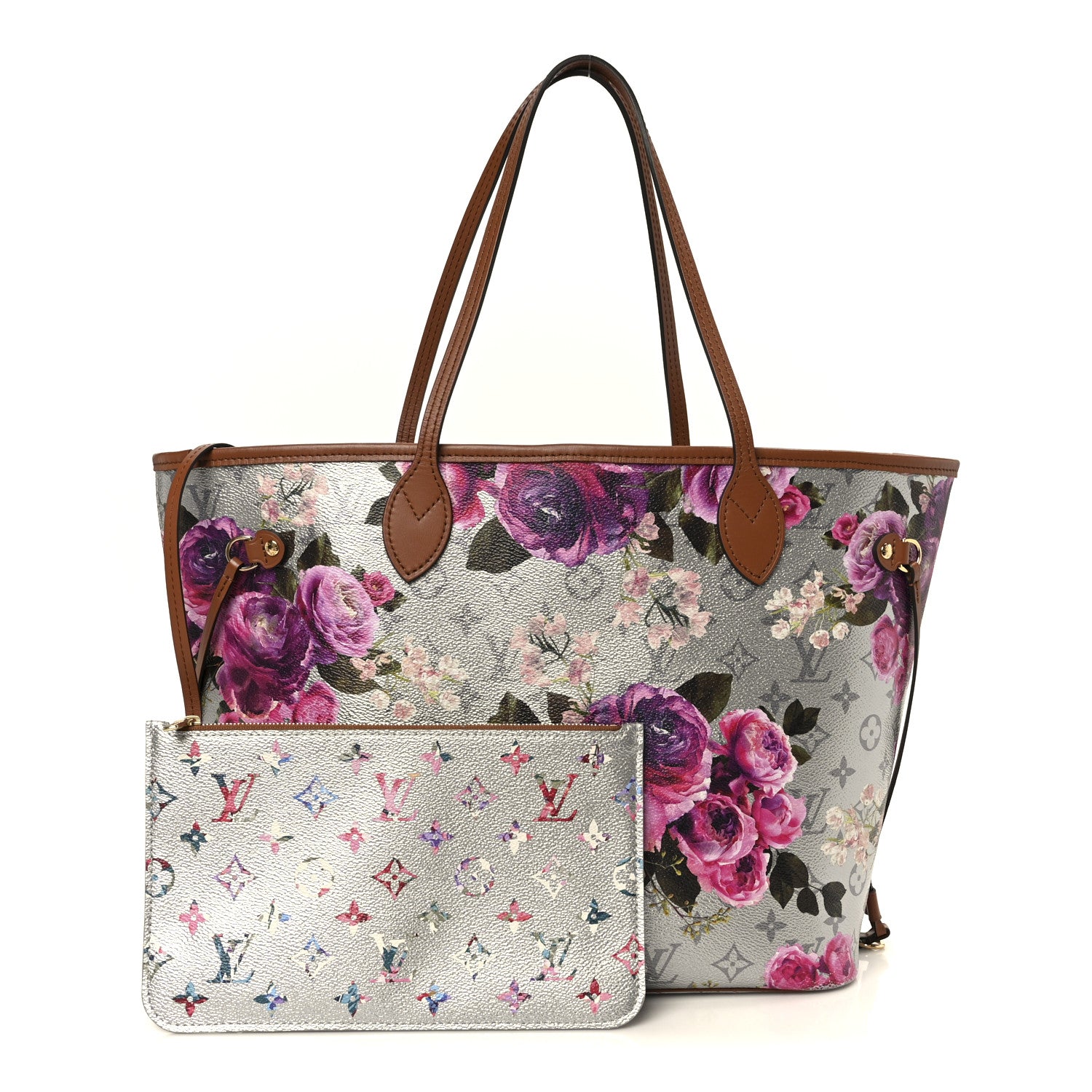 Louis Vuitton Metallic Monogram LV Garden Neverfull MM Silver 3 of 12