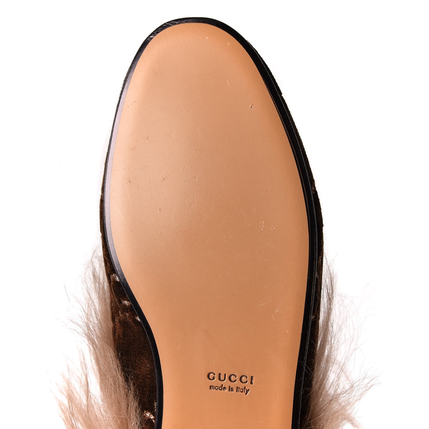 Velvet GG Monogram Fur Womens Princetown Slippers 36.5 Brown Black Natural