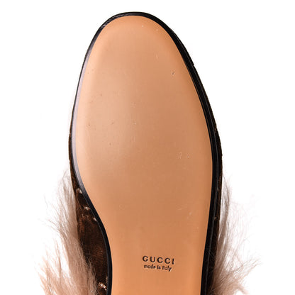 Gucci Velvet GG Monogram Fur Womens Princetown Slippers 36.5 Brown Black Natural 9 of 10