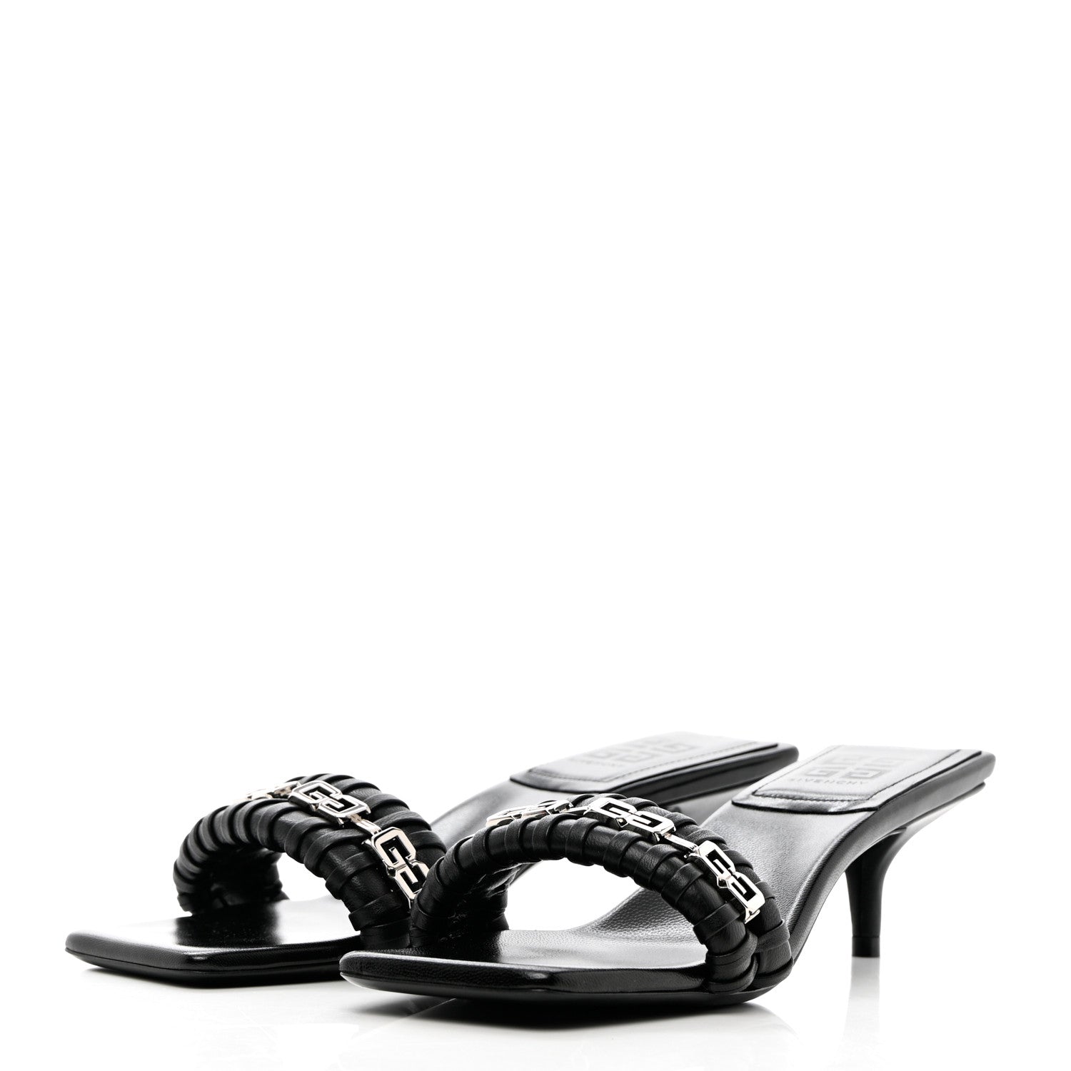 Givenchy Woven Lambskin G Chain 50mm Kitten Heel Sandals 38.5 Black 3 of 11