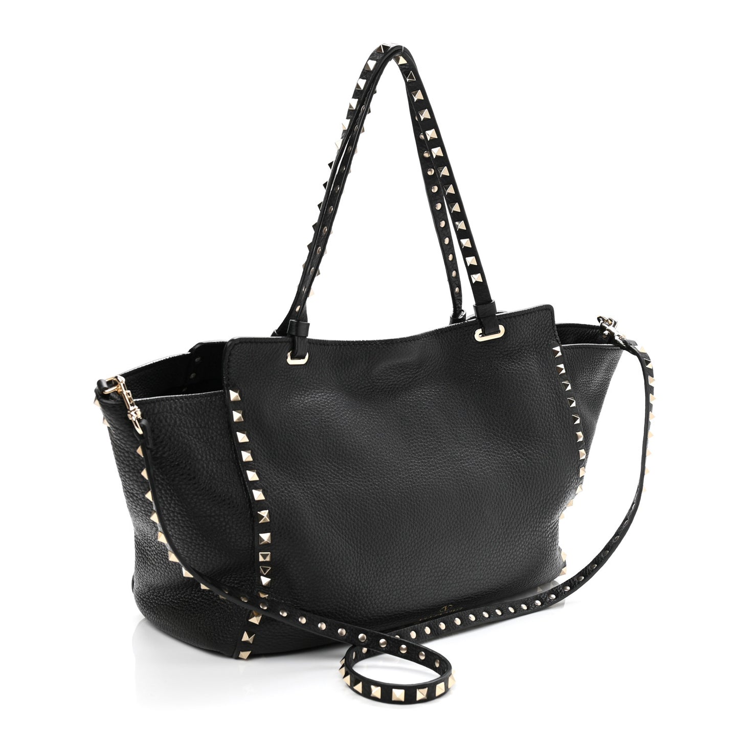 Pebbled Calfskin Medium Rockstud Tote Black