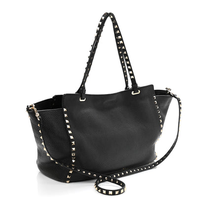 Valentino Garavani Pebbled Calfskin Medium Rockstud Tote Black 3 of 10