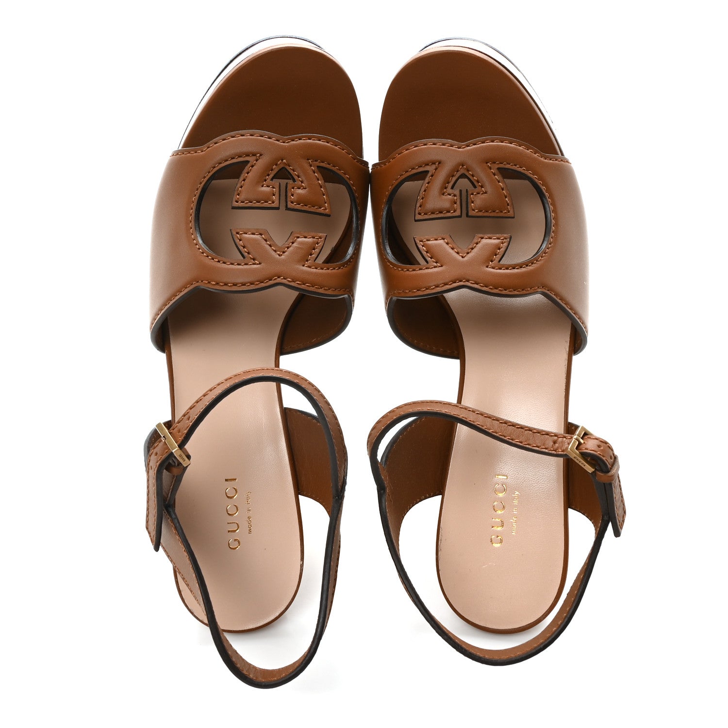 Gucci Cosmos Softy Calfskin Wooden Interlocking G Cut-Out 30/120mm Platform Sandals 40.5 Cuir 2 of 9