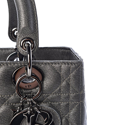 Christian Dior Metallic Lambskin Cannage Medium Lady Dior Gunmetal 13 of 15