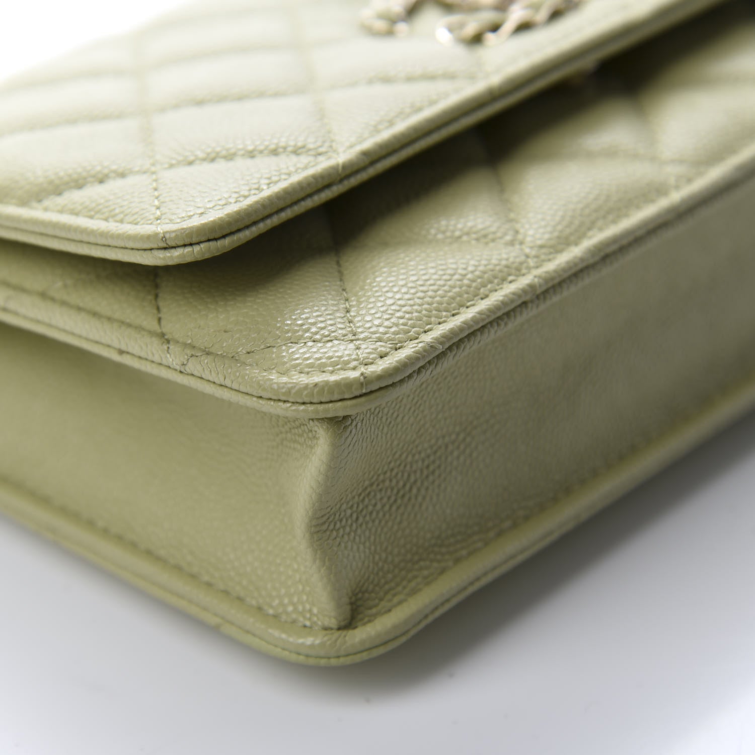Chanel Caviar Quilted French New Wave Chain CC Wallet On Chain WOC Light Green 5 of 12