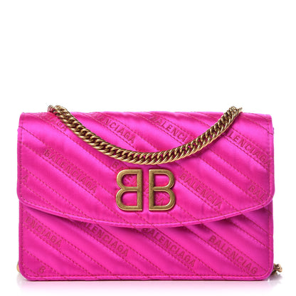 Balenciaga Satin Jacquard Logo Matelasse BB Wallet On Chain Fuchsia 1 of 12